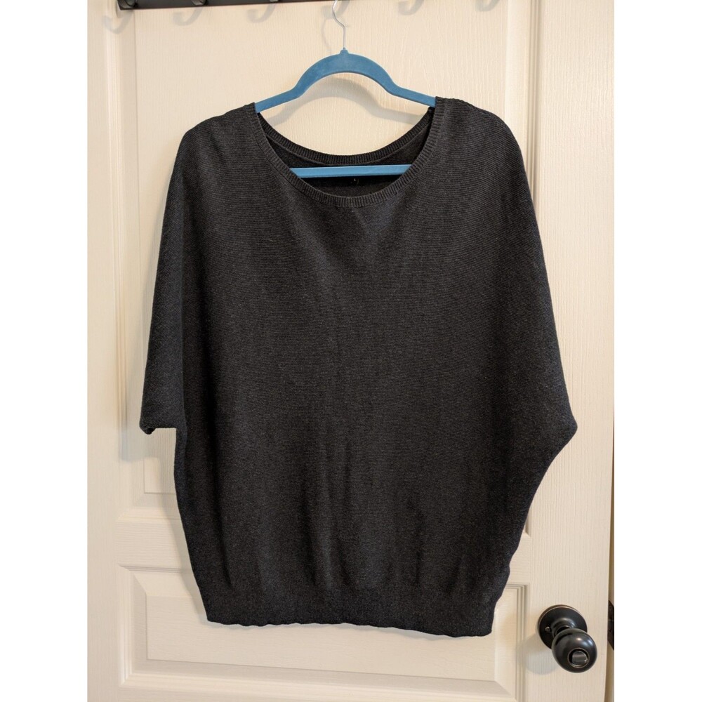 Quince Women Lightweight Cotton Cashmere Link-Stitch Dolman Sweater Charcoal L